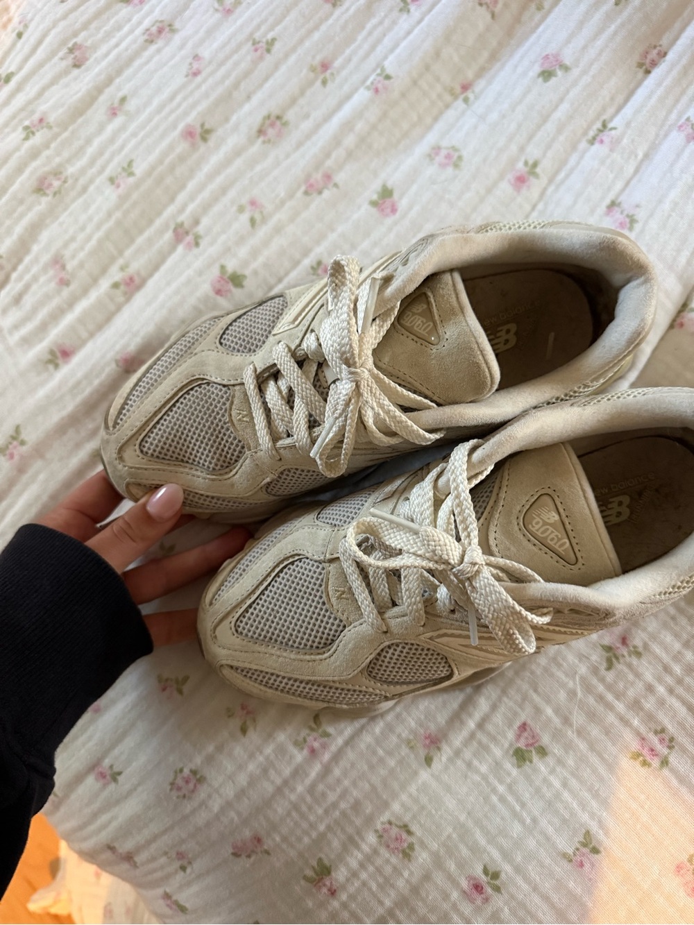 New Balance Women's Cream Mesh & Suede Sneakers - Picture 2 of 5